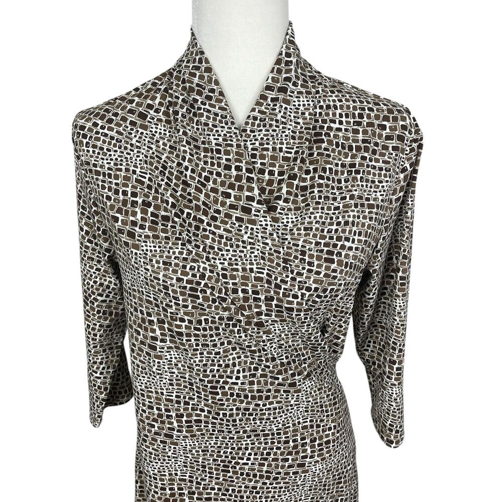 J.McLaughlin Catalina Cloth Savannah Panama Brown Cream Faux Wrap Dress Medium - Picture 3 of 14